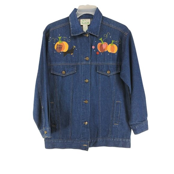 Quacker Factory Denim Jacket Women's Size Medium Autumn Embroidery - Picture 1 of 7